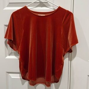 Madewell Burnt Orange Velvet Butterfly Sleeve Top  XS